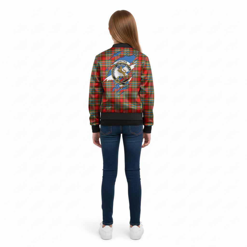 Chattan Clan Crest In Me Tartan Kid Bomber Jacket Scotland Flag Style