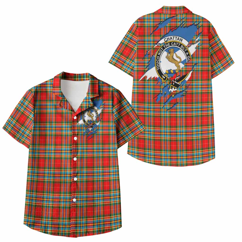 Chattan Clan Crest In Me Tartan Kid Hawaiian Shirt Scotland Flag Style
