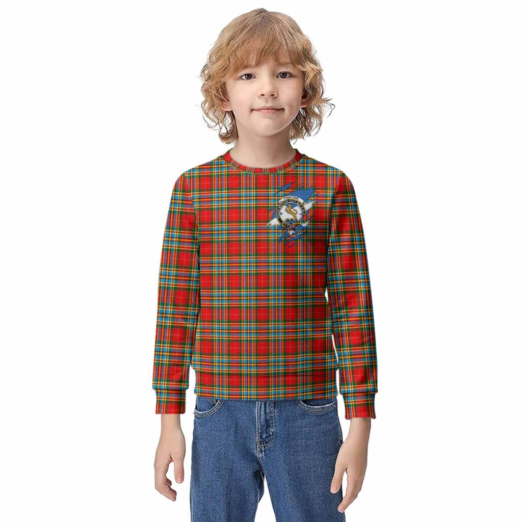 Chattan Clan Crest In Me Tartan Kid Knitted Sweatshirt Scotland Flag Style