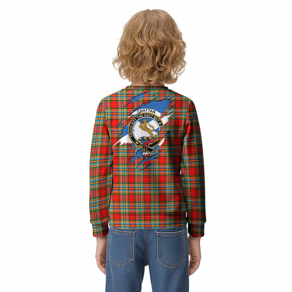Chattan Clan Crest In Me Tartan Kid Knitted Sweatshirt Scotland Flag Style