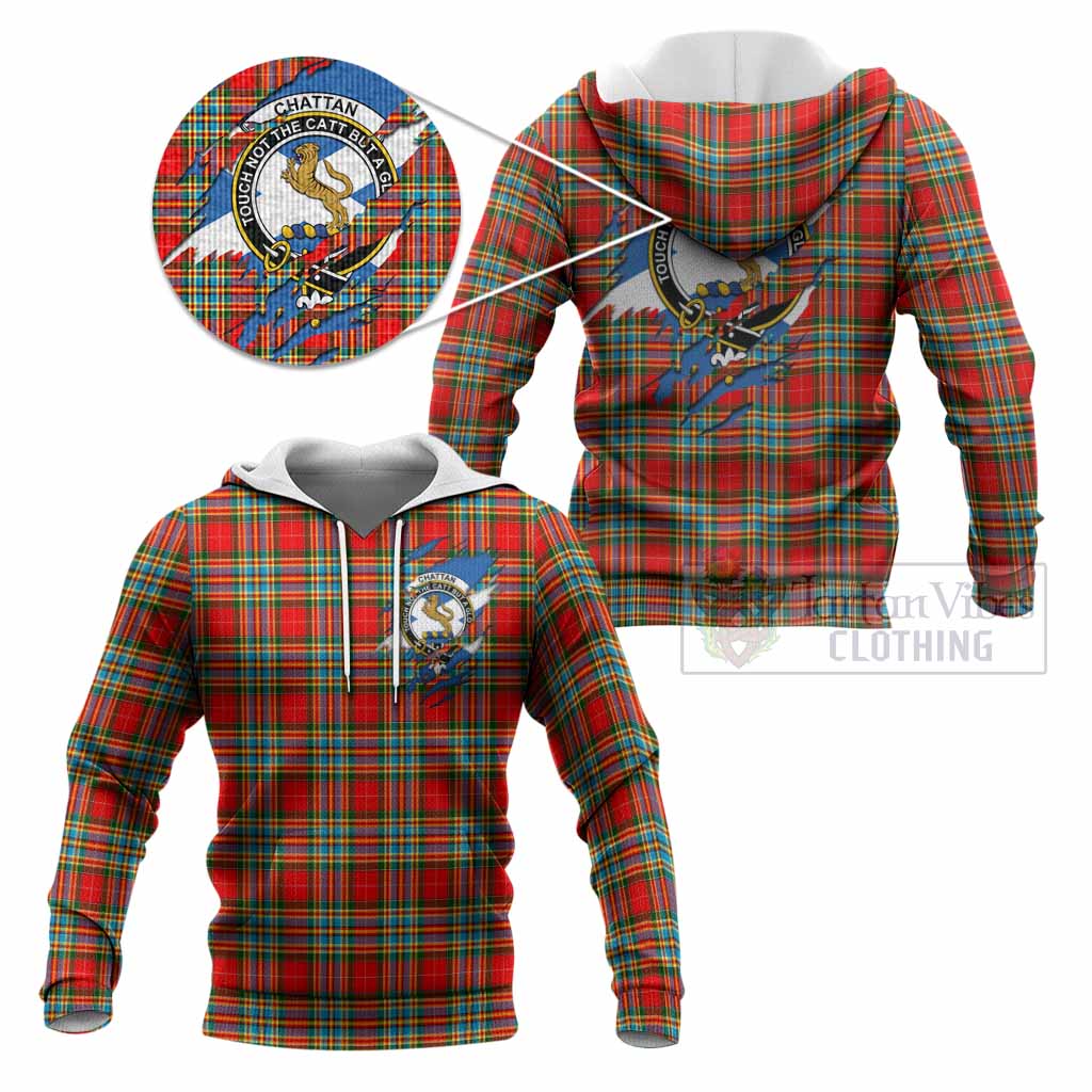 Chattan Clan Crest In Me Tartan Knitted Hoodie Scotland Flag Style