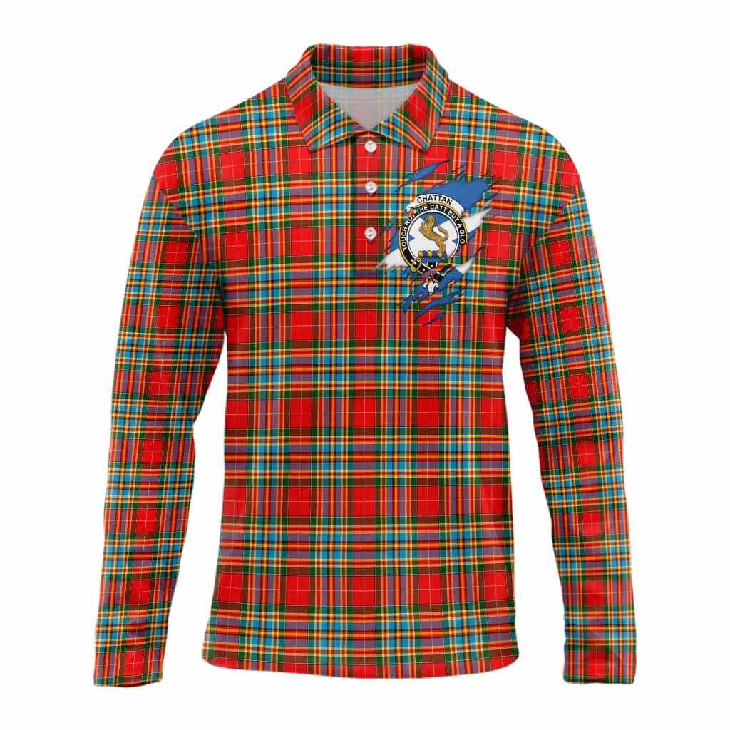 Chattan Clan Crest In Me Tartan Long Sleeve Polo Shirt Scotland Flag Style