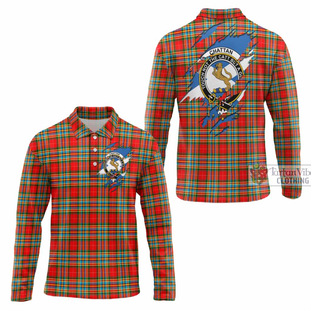 Chattan Clan Crest In Me Tartan Long Sleeve Polo Shirt Scotland Flag Style