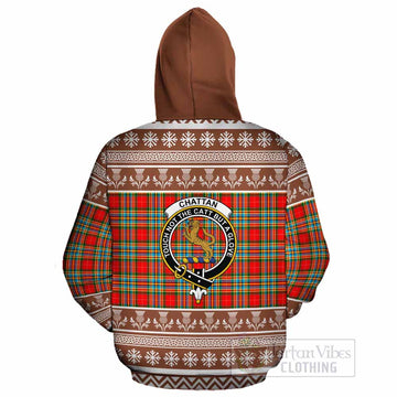 Chattan Clan Tartan Christmas Cotton Hoodie with Family Crest