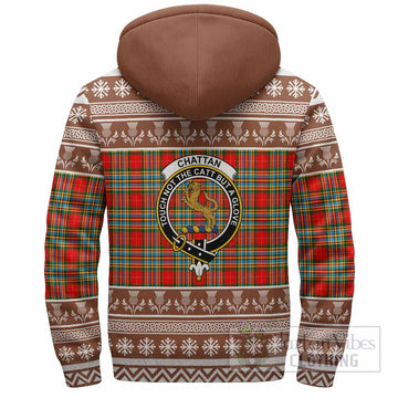 Chattan Clan Tartan Christmas Fleece Hoodie with Family Crest