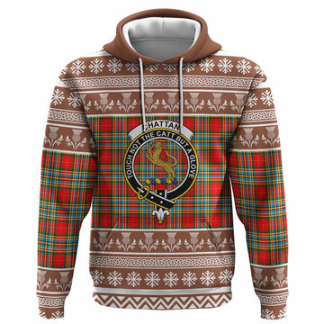 Chattan Clan Tartan Christmas Hoodie with Family Crest