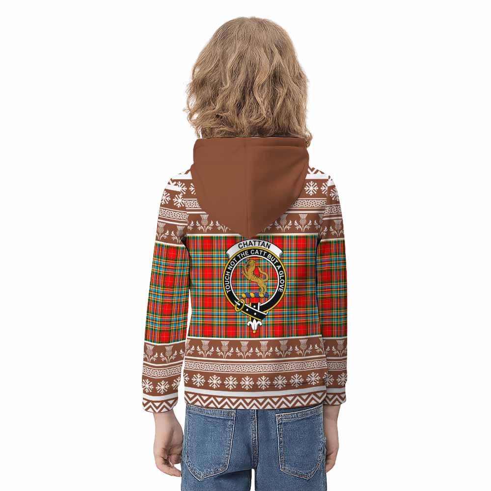 Chattan Clan Tartan Christmas Kid Hoodie with Family Crest - Tartan Vibes Clothing