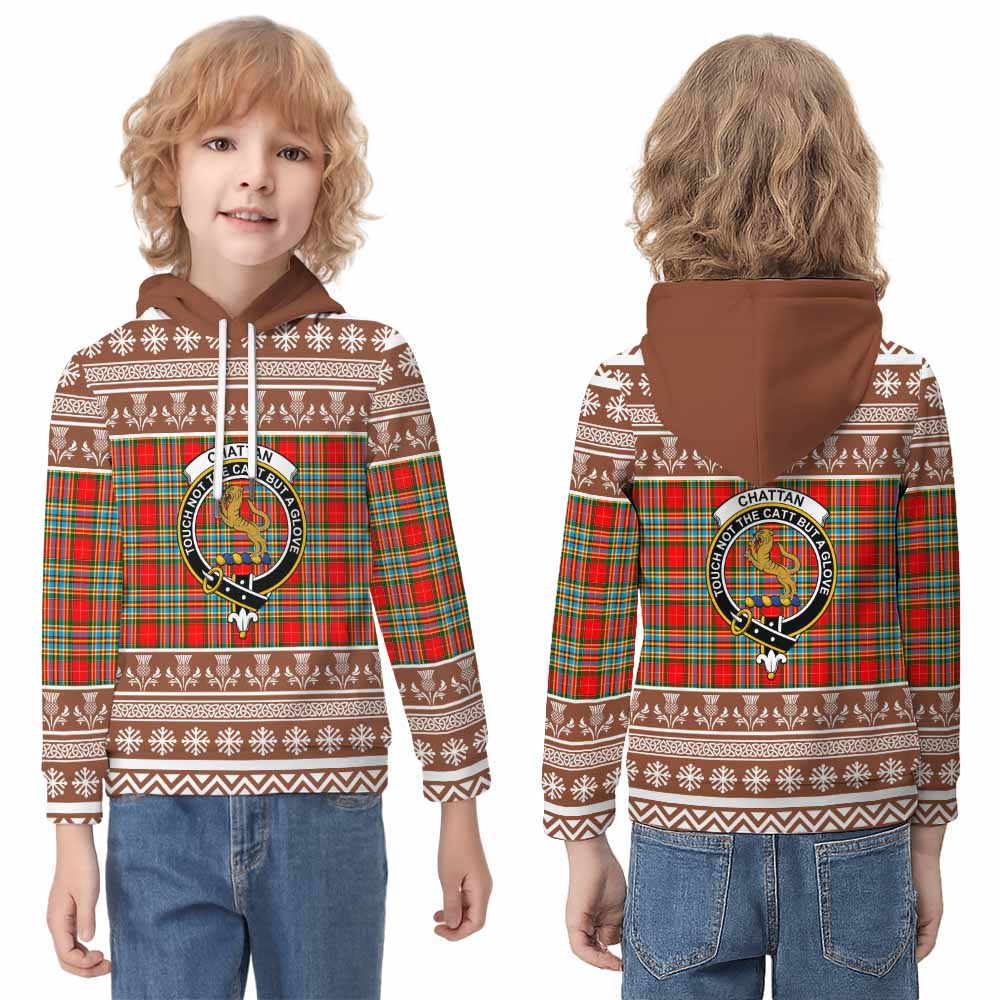 Chattan Clan Tartan Christmas Kid Hoodie with Family Crest - Tartan Vibes Clothing