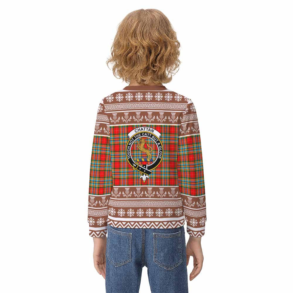 Chattan Clan Tartan Christmas Kid Ugly Sweatshirt with Family Crest - Tartan Vibes Clothing