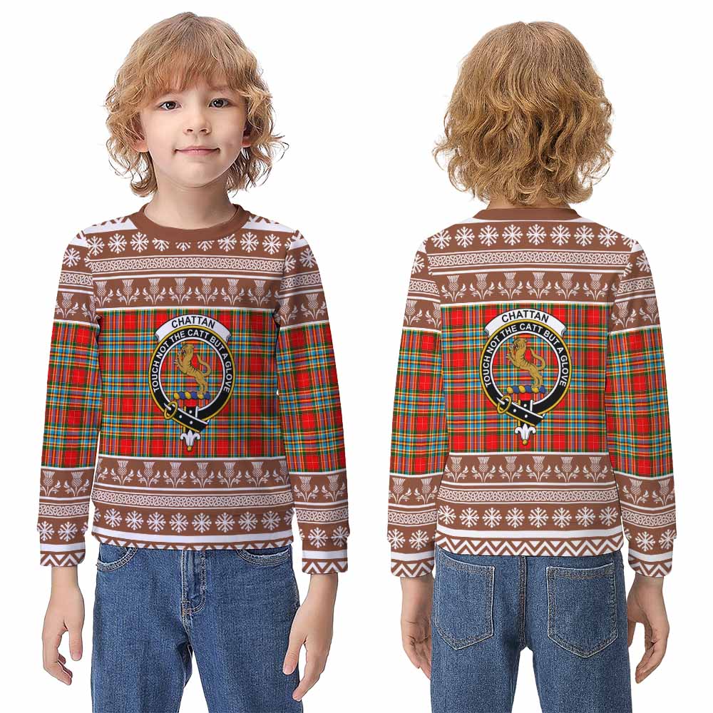 Chattan Clan Tartan Christmas Kid Ugly Sweatshirt with Family Crest - Tartan Vibes Clothing