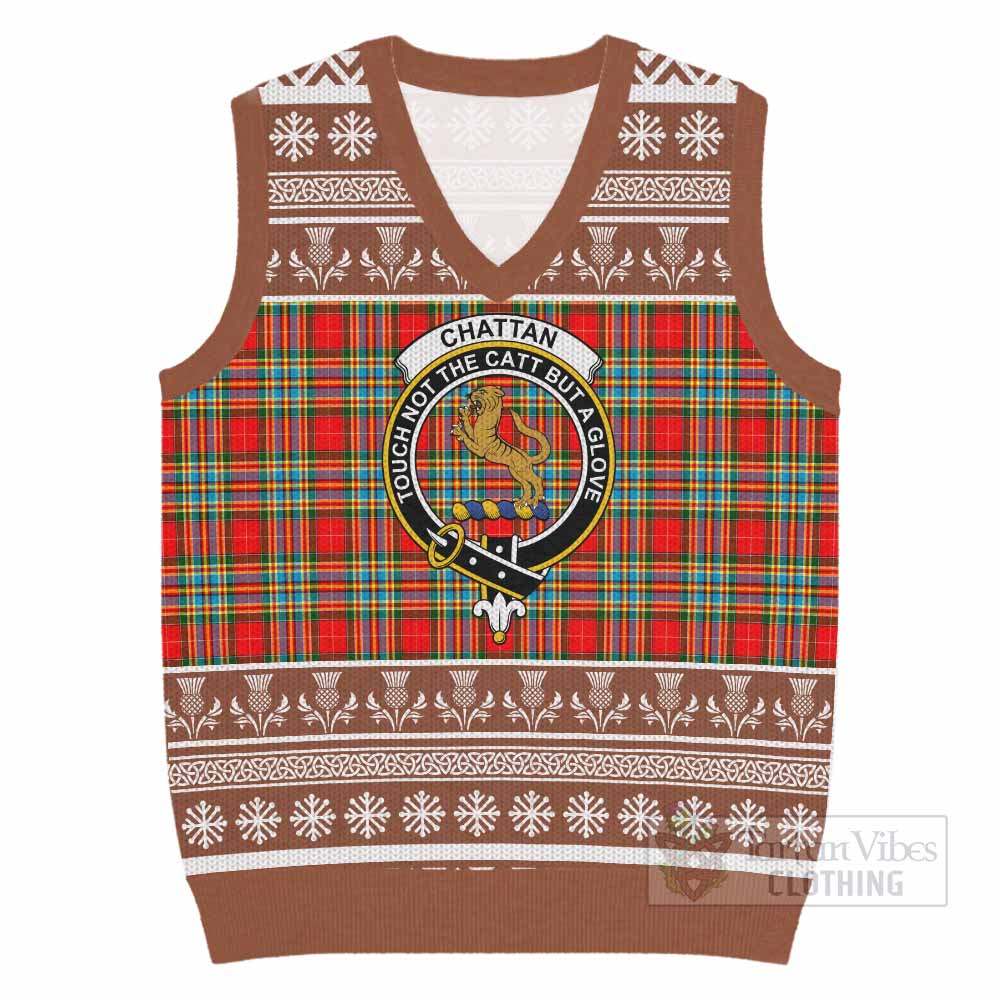 Chattan Clan Tartan Christmas Knitted V-Neck Vest with Family Crest - Tartan Vibes Clothing