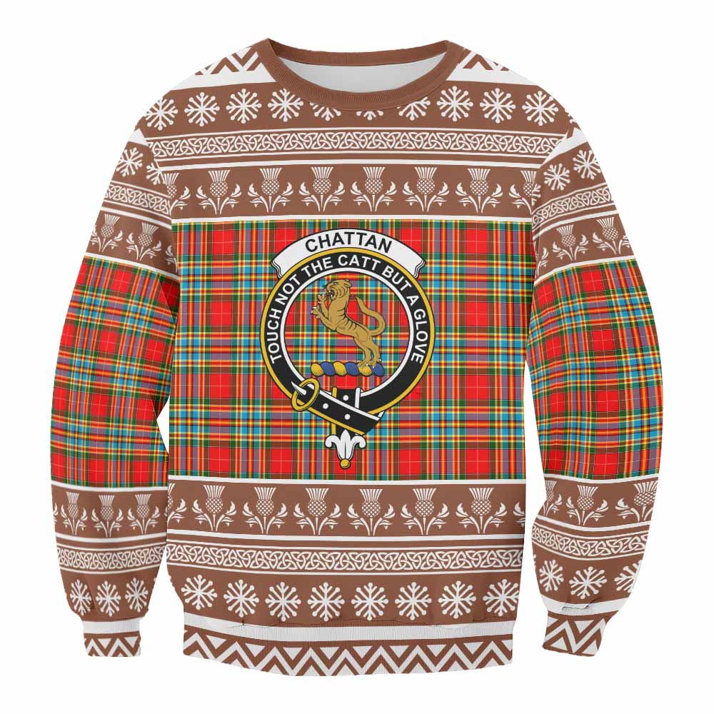 Chattan Clan Tartan Christmas Sweatshirt with Family Crest - Tartan Vibes Clothing