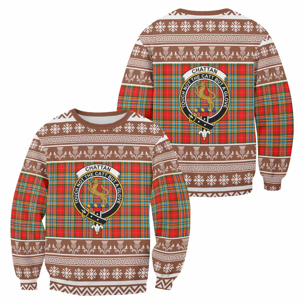 Chattan Clan Tartan Christmas Sweatshirt with Family Crest - Tartan Vibes Clothing