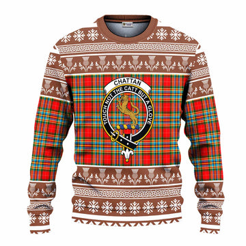 Chattan Clan Tartan Christmas Ugly Sweater with Family Crest