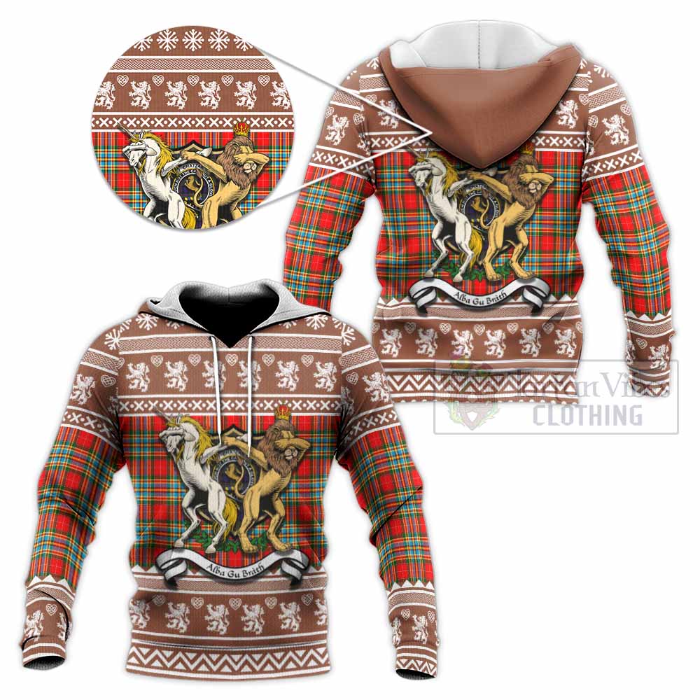 Chattan Clan Tartan Crest Christmas Knitted Hoodie Coat of Arms Funny Style - Tartan Vibes Clothing