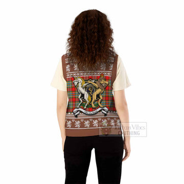 Chattan Clan Tartan Crest Christmas Knitted V-Neck Vest Coat of Arms Funny Style