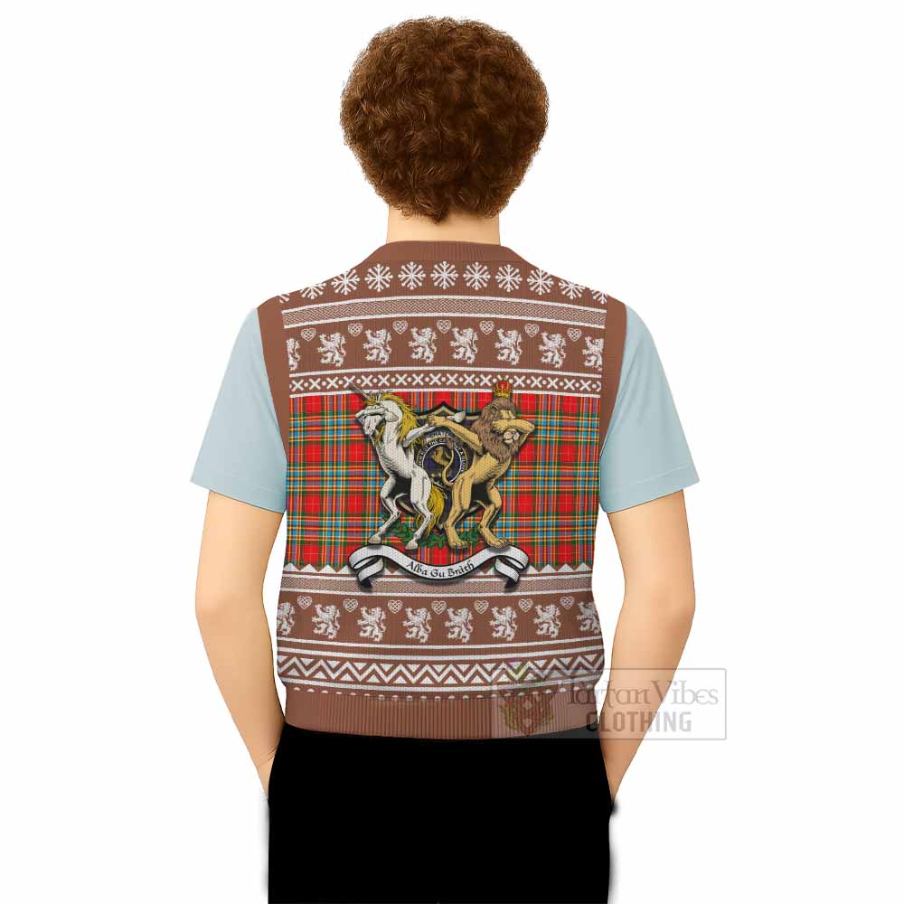 Chattan Clan Tartan Crest Christmas Knitted V-Neck Vest Coat of Arms Funny Style - Tartan Vibes Clothing