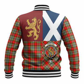 Chattan Crest Tartan Baseball Jacket with Lion Rampant Saltire Style