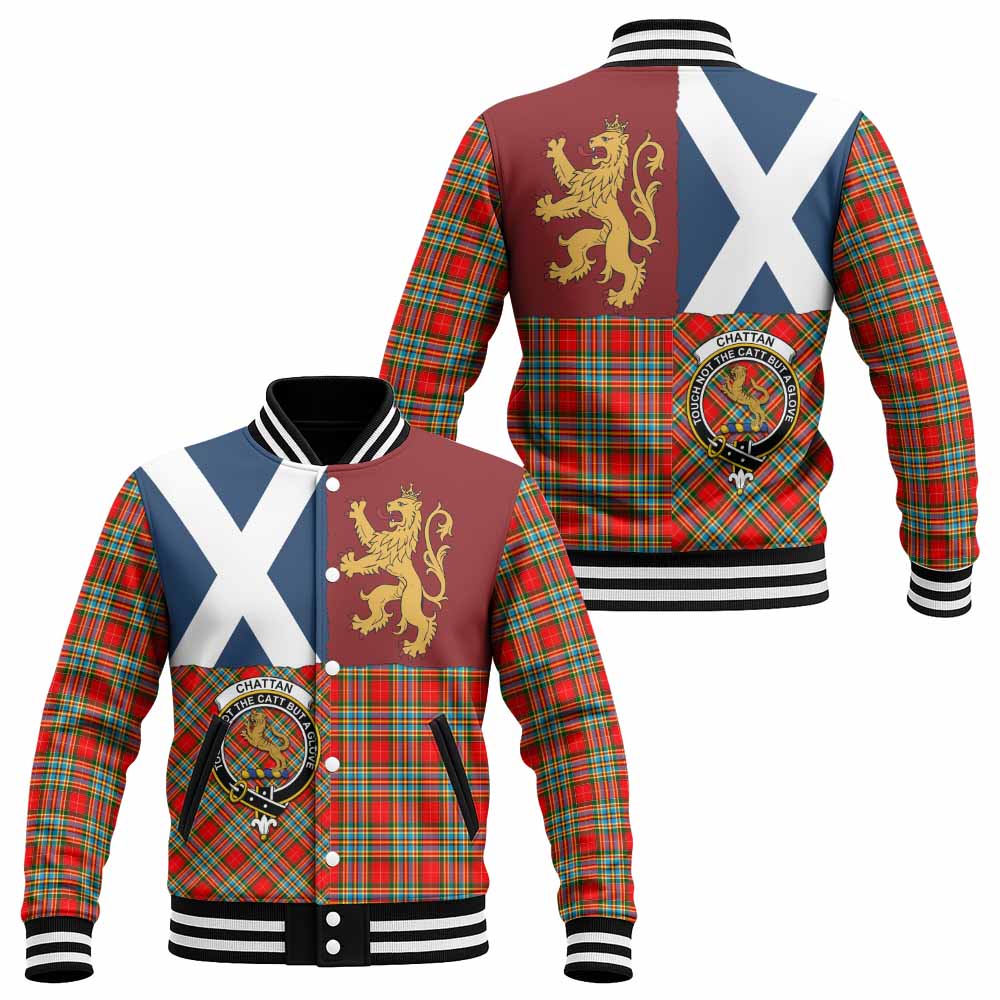 Chattan Crest Tartan Baseball Jacket with Lion Rampant Saltire Style
