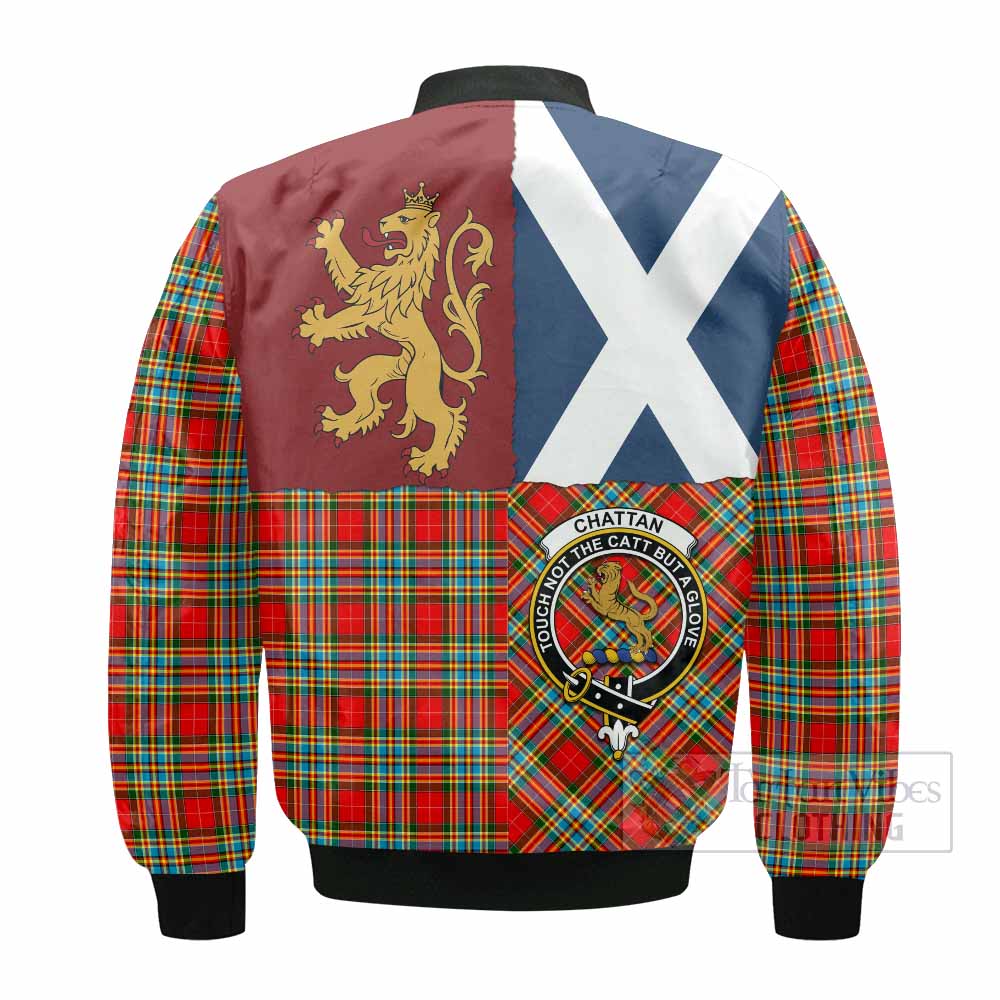 Chattan Crest Tartan Bomber Jacket with Lion Rampant Saltire Style