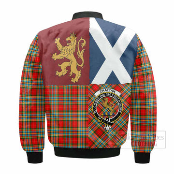 Chattan Crest Tartan Bomber Jacket with Lion Rampant Saltire Style