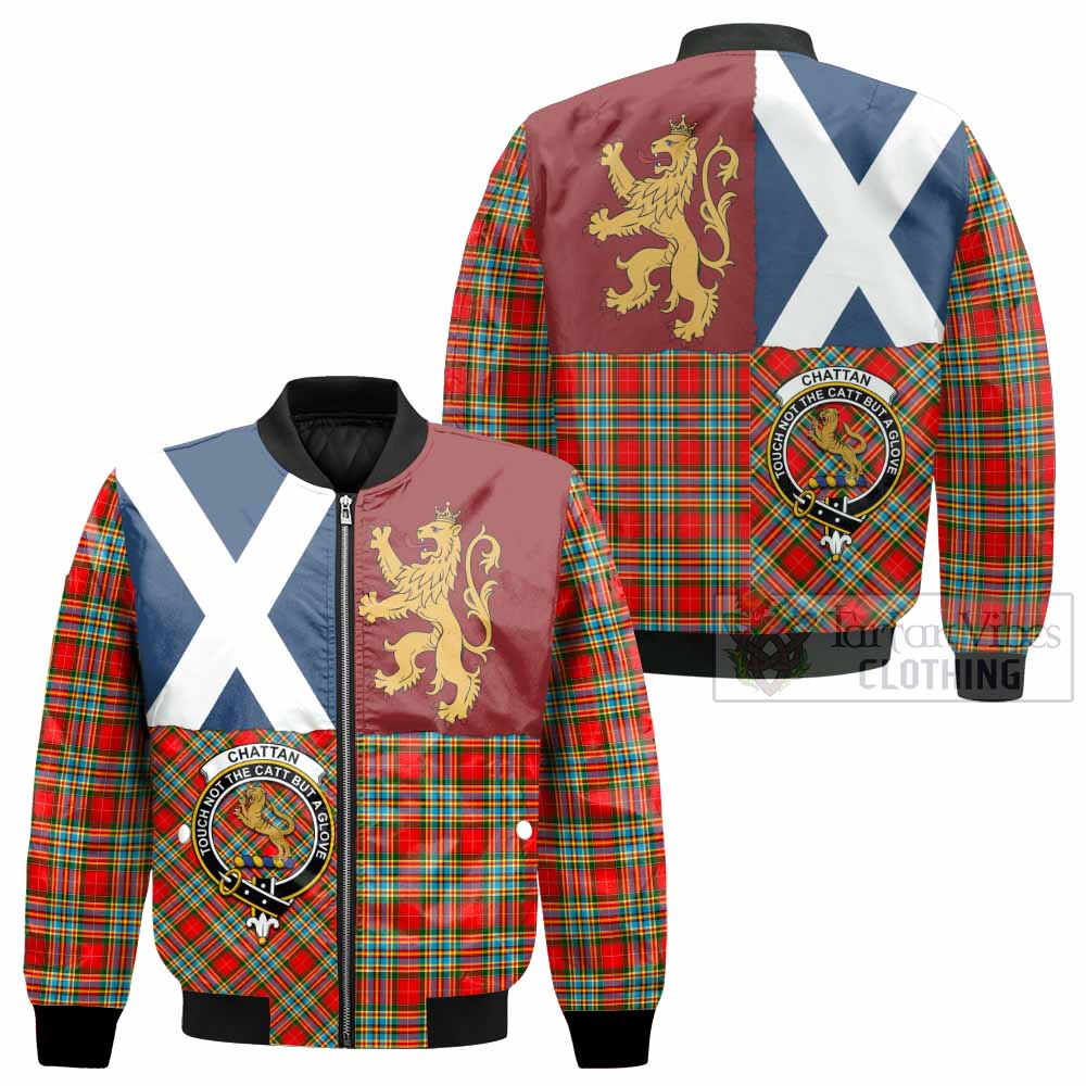 Chattan Crest Tartan Bomber Jacket with Lion Rampant Saltire Style