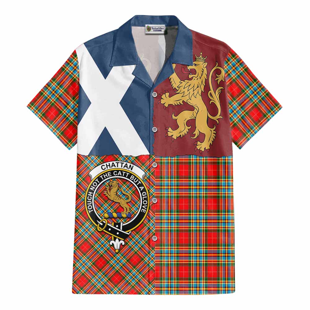 Chattan Crest Tartan Cotton Hawaiian Shirt with Lion Rampant Saltire Style - Tartan Vibes Clothing