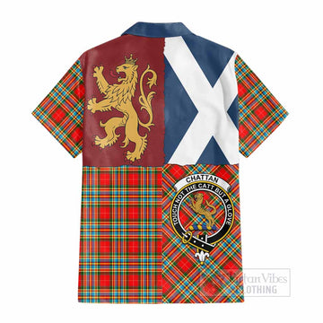 Chattan Crest Tartan Cotton Hawaiian Shirt with Lion Rampant Saltire Style