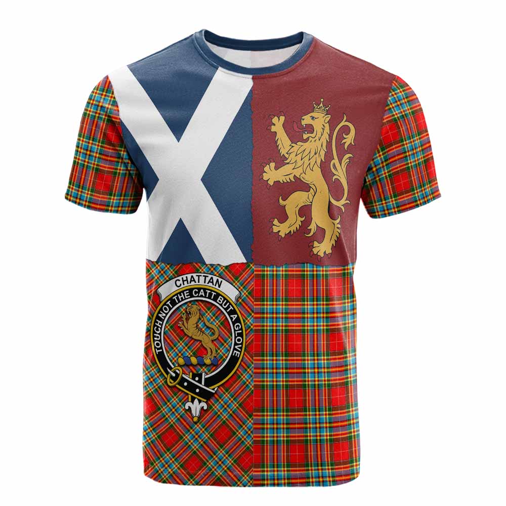 Chattan Crest Tartan Cotton T-shirt with Lion Rampant Saltire Style - Tartan Vibes Clothing