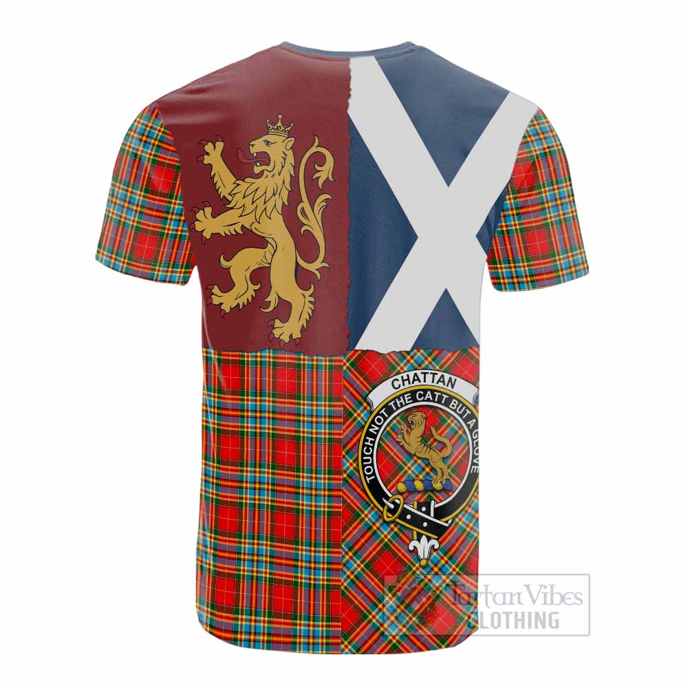 Chattan Crest Tartan Cotton T-shirt with Lion Rampant Saltire Style - Tartan Vibes Clothing