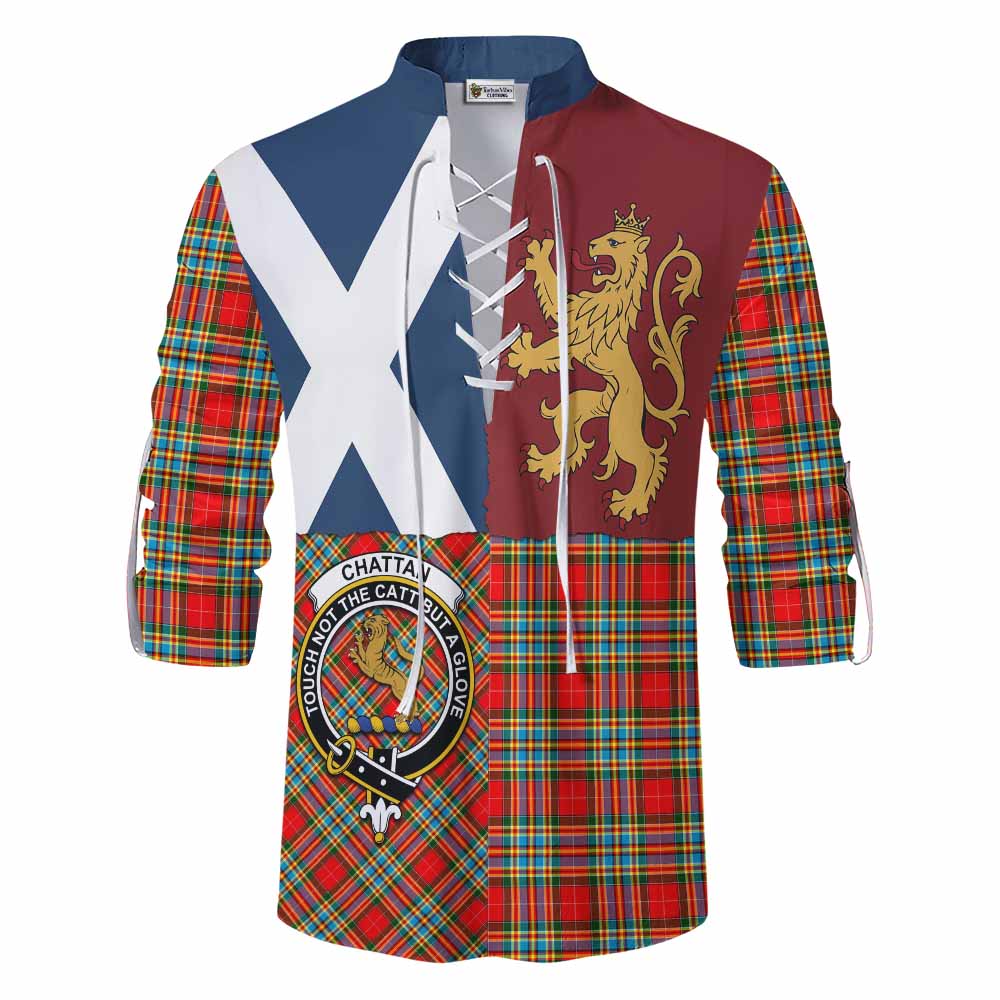 Chattan Crest Tartan Ghillie Shirt with Lion Rampant Saltire Style - Tartan Vibes Clothing