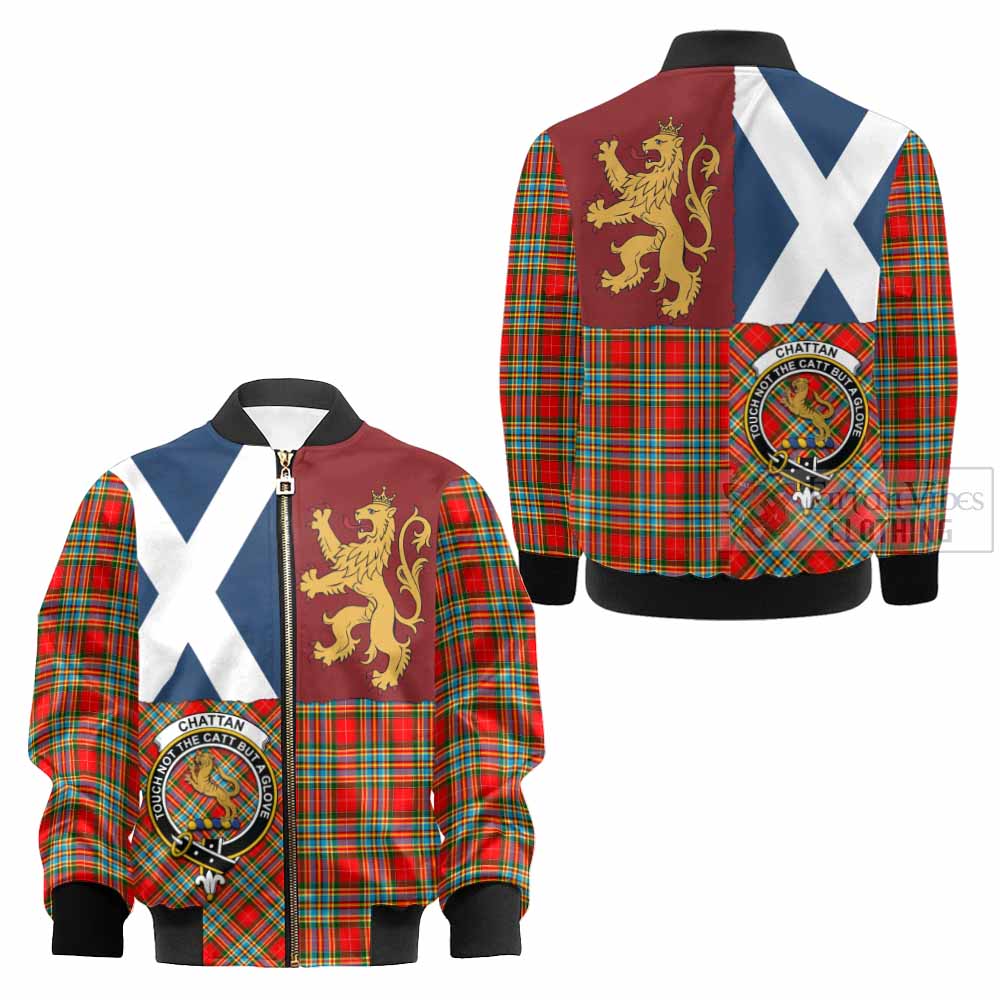 Chattan Crest Tartan Kid Bomber Jacket with Lion Rampant Saltire Style - Tartan Vibes Clothing