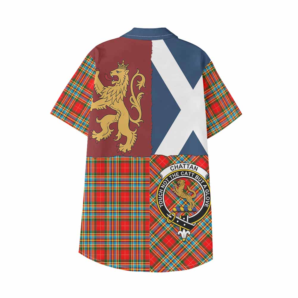 Chattan Crest Tartan Kid Hawaiian Shirt with Lion Rampant Saltire Style - Tartan Vibes Clothing