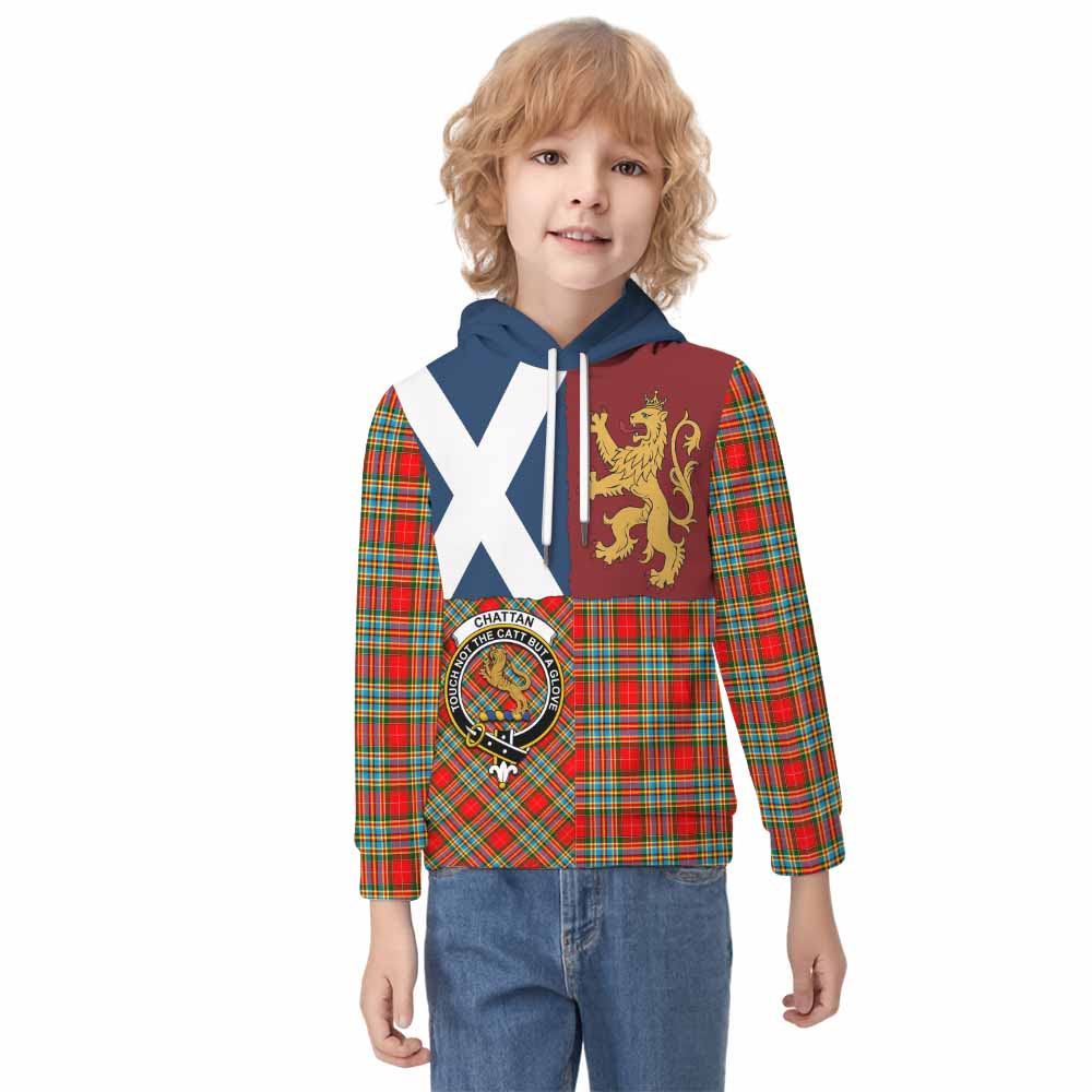 Chattan Crest Tartan Kid Hoodie with Lion Rampant Saltire Style - Tartan Vibes Clothing