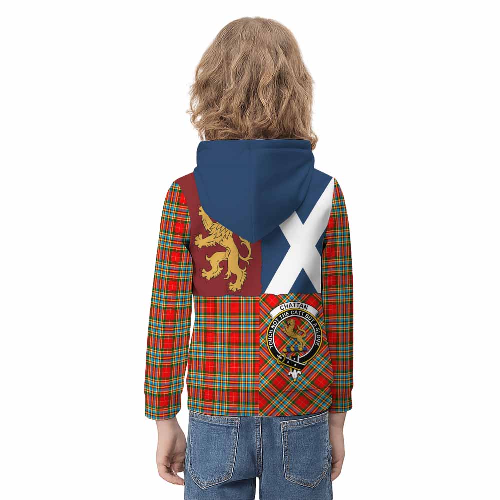 Chattan Crest Tartan Kid Hoodie with Lion Rampant Saltire Style - Tartan Vibes Clothing