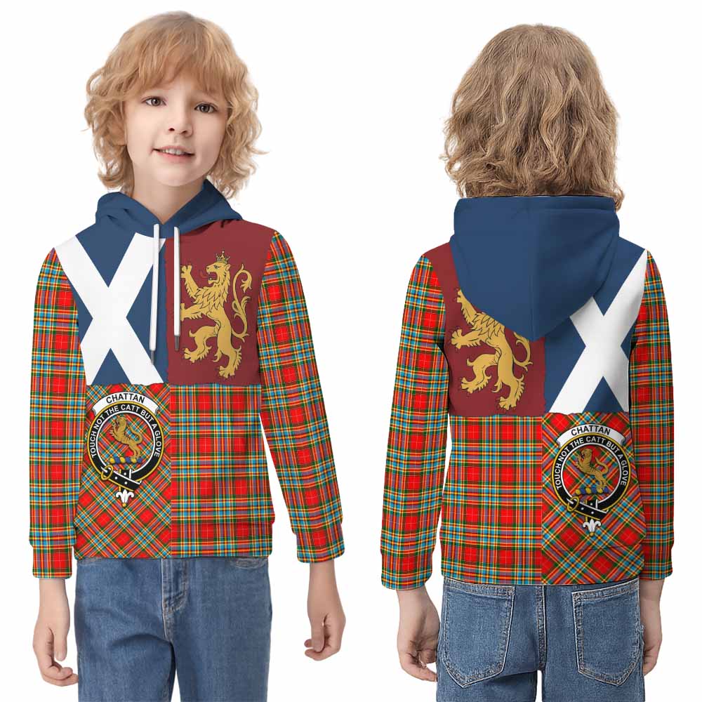 Chattan Crest Tartan Kid Hoodie with Lion Rampant Saltire Style - Tartan Vibes Clothing