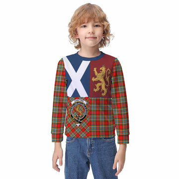 Chattan Crest Tartan Kid Knitted Sweatshirt with Lion Rampant Saltire Style - Tartan Vibes Clothing