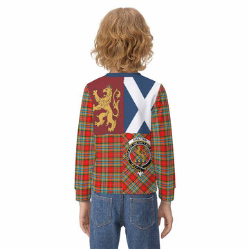 Chattan Crest Tartan Kid Knitted Sweatshirt with Lion Rampant Saltire Style - Tartan Vibes Clothing