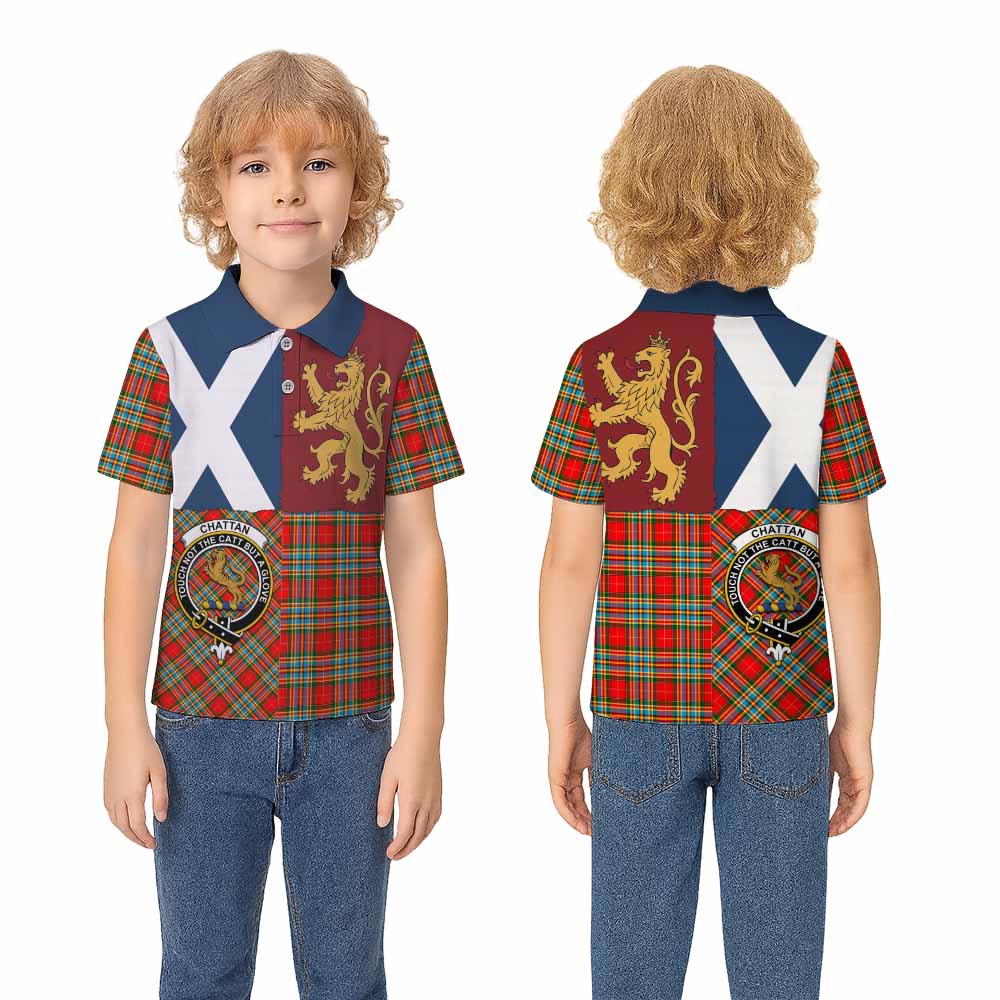 Chattan Crest Tartan Kid Polo Shirt with Lion Rampant Saltire Style - Tartan Vibes Clothing