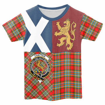 Chattan Crest Tartan Kid T-shirt with Lion Rampant Saltire Style - Tartan Vibes Clothing