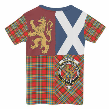 Chattan Crest Tartan Kid T-shirt with Lion Rampant Saltire Style - Tartan Vibes Clothing