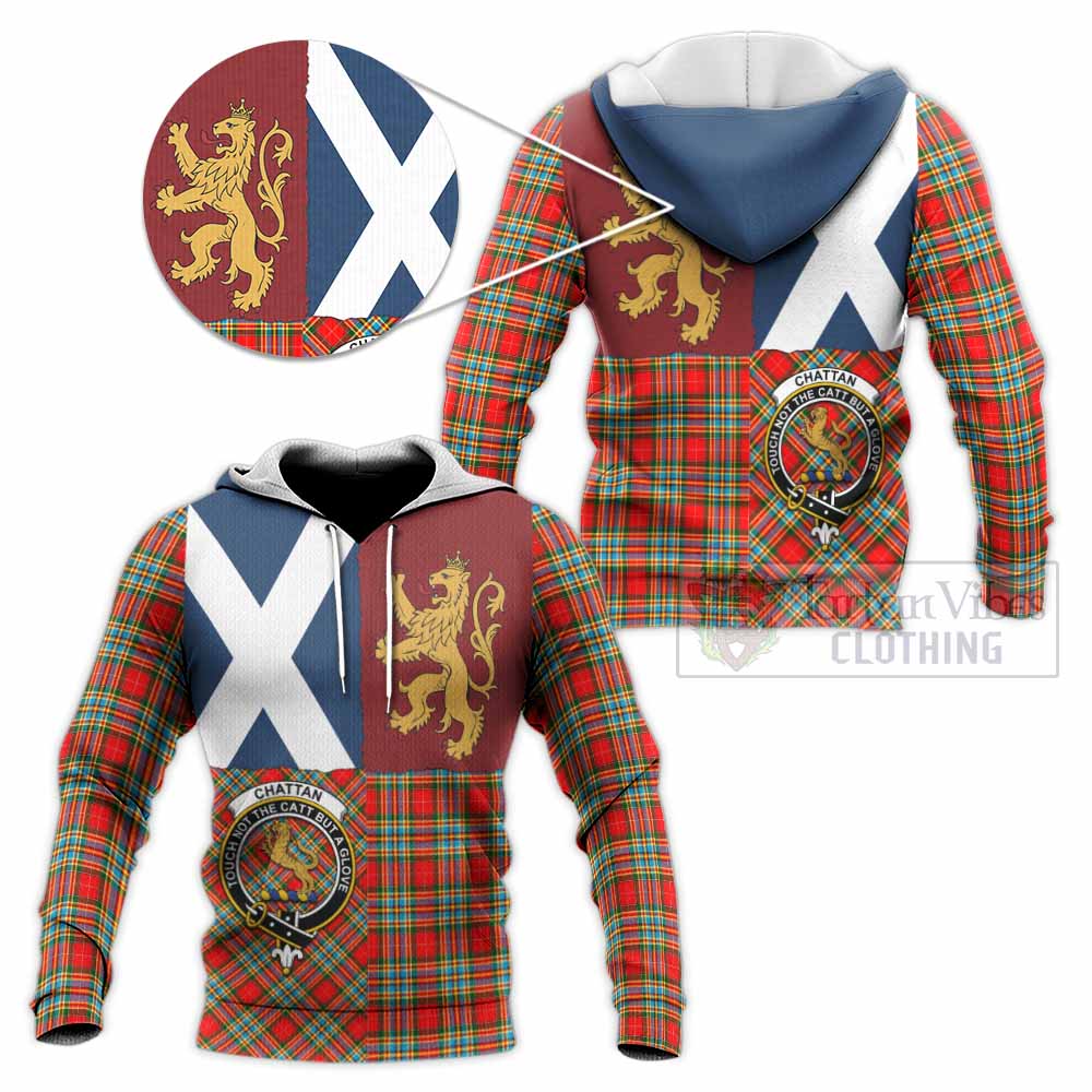 Chattan Crest Tartan Knitted Hoodie with Lion Rampant Saltire Style