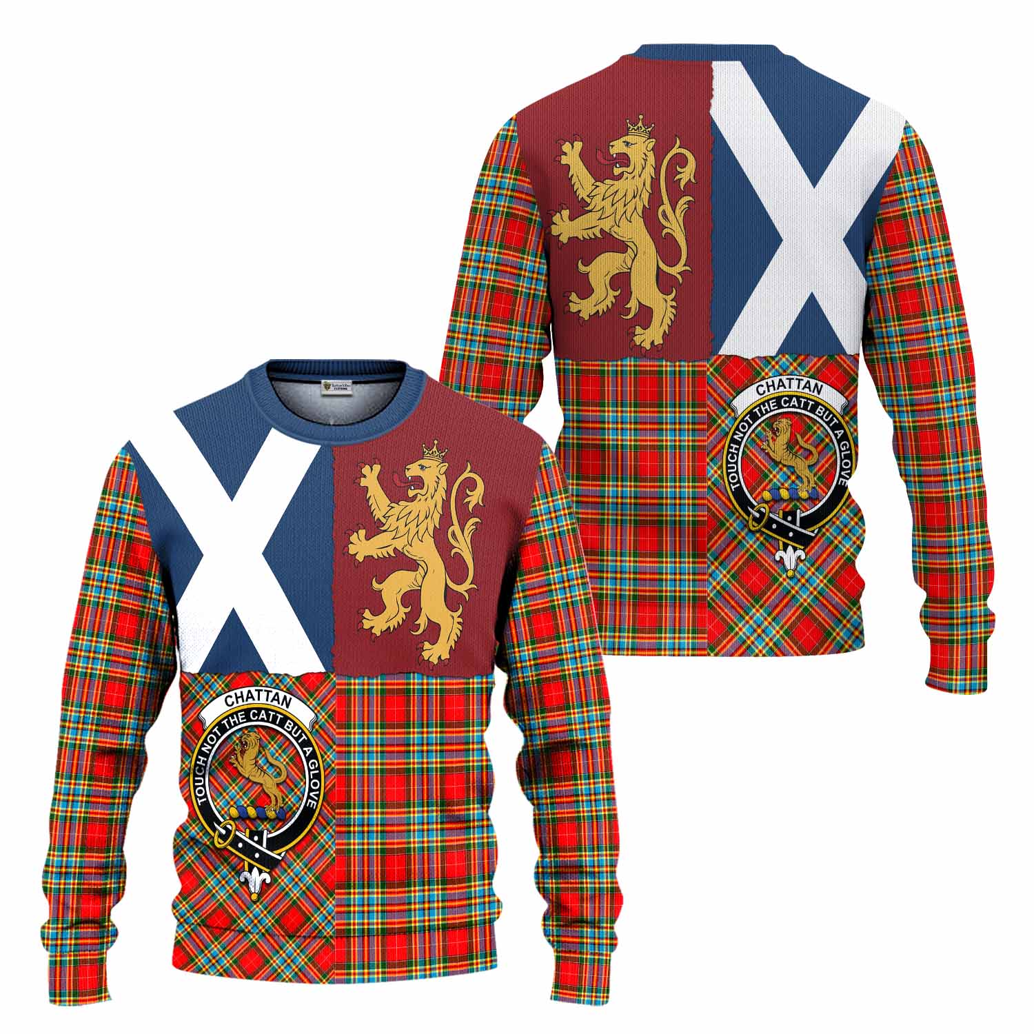 Chattan Crest Tartan Knitted Sweater with Lion Rampant Saltire Style