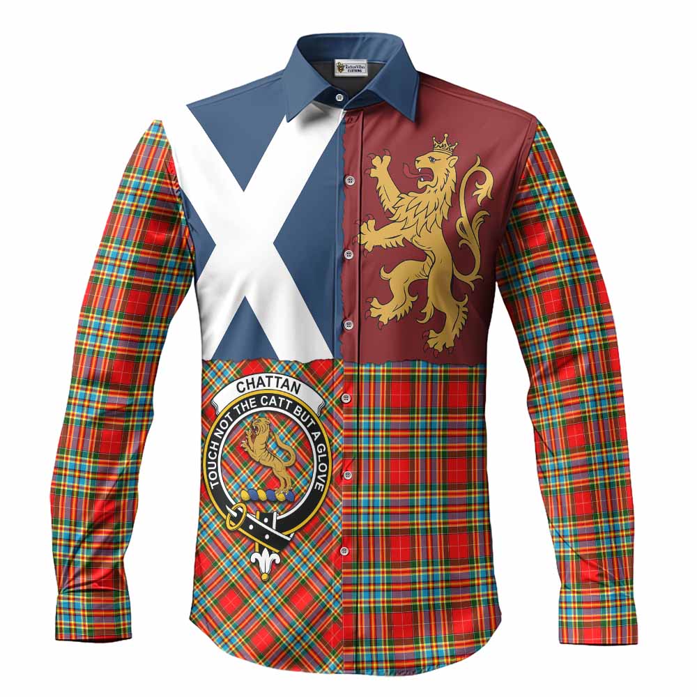 Chattan Crest Tartan Long Sleeve Button Shirts with Lion Rampant Saltire Style