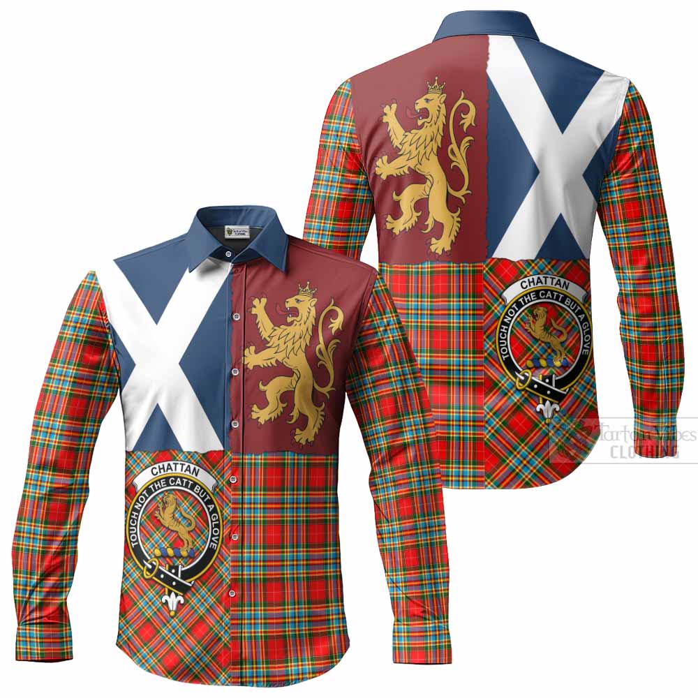 Chattan Crest Tartan Long Sleeve Button Shirts with Lion Rampant Saltire Style