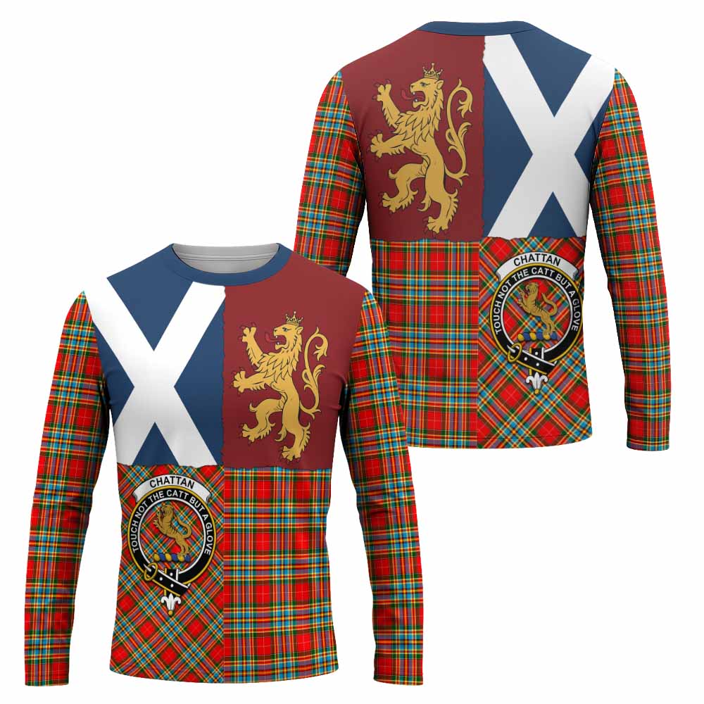 Chattan Crest Tartan Long Sleeve T-Shirt with Lion Rampant Saltire Style
