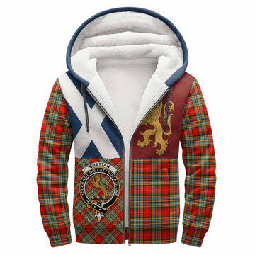 Chattan Crest Tartan Sherpa Hoodie with Lion Rampant Saltire Style