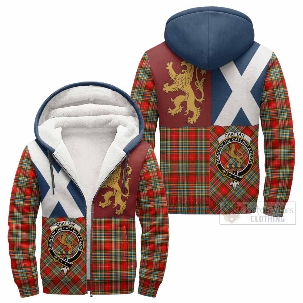 Chattan Crest Tartan Sherpa Hoodie with Lion Rampant Saltire Style