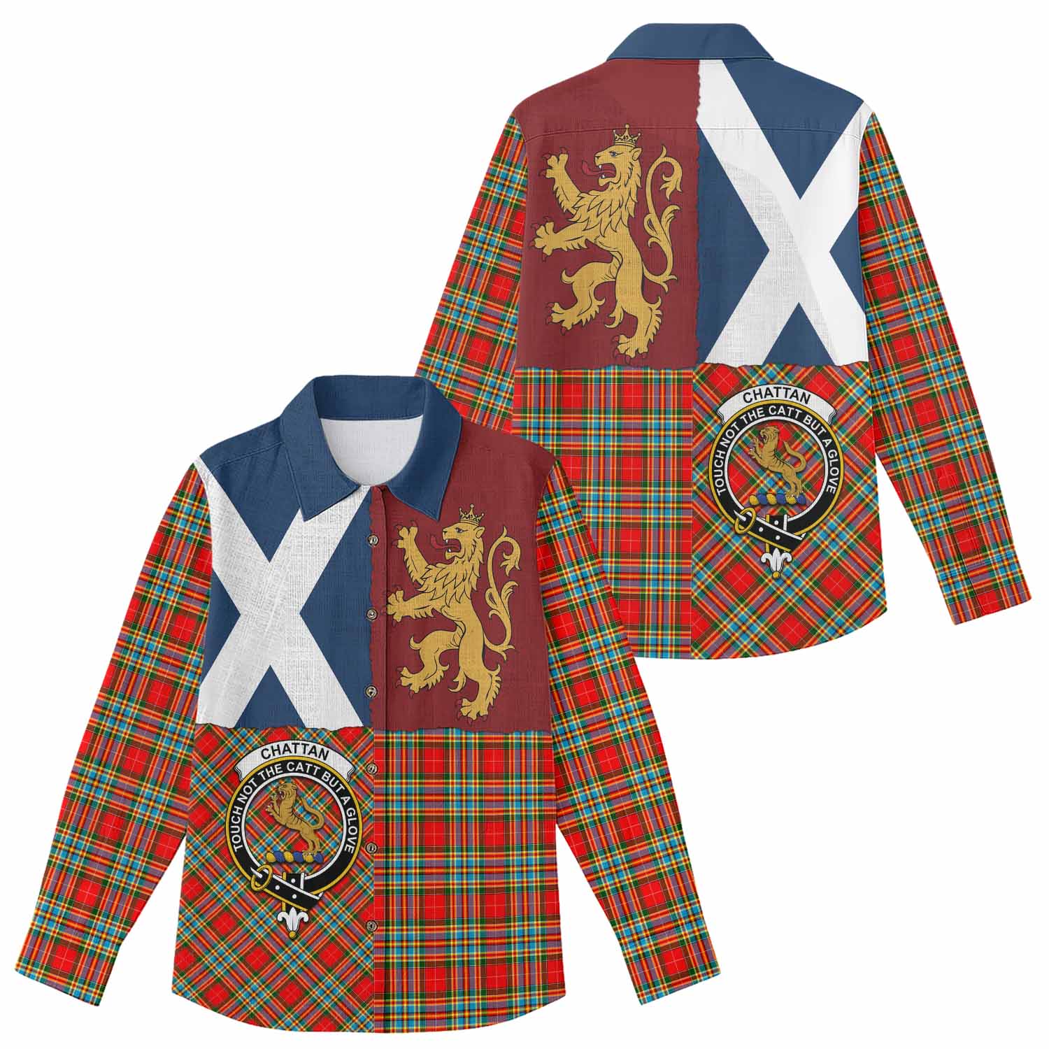 Chattan Crest Tartan Women Casual Shirt with Lion Rampant Saltire Style