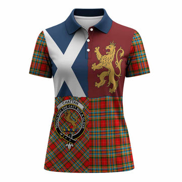 Chattan Crest Tartan Women Polo Shirt with Lion Rampant Saltire Style